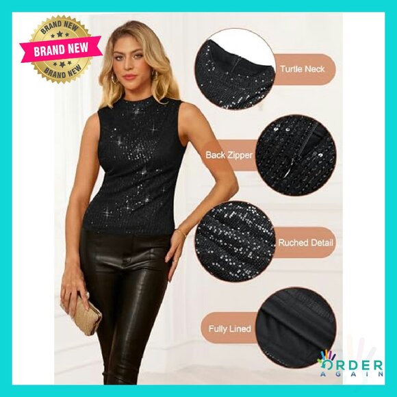 Sequin Crop Top Glitter Party Wear Elegant Chic Sleeveless Vest Y2K - Picture 5 of 8